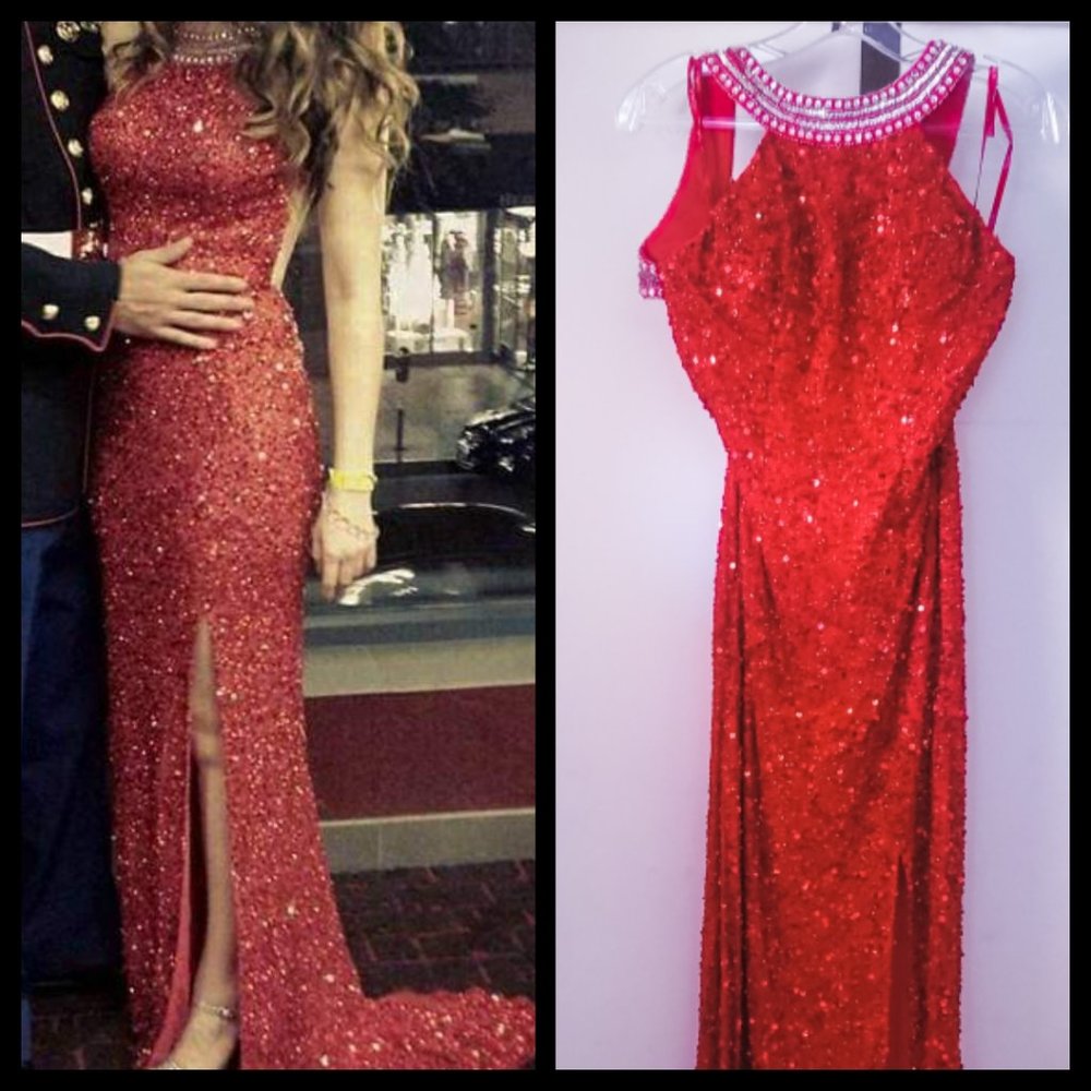 Scala Red Sequined Long Dress